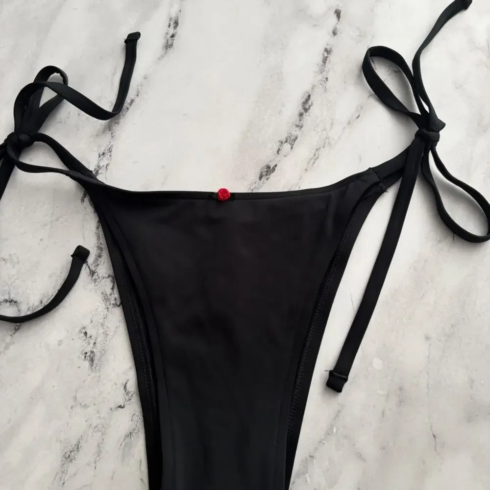 PINK x Frankies Bikinis Nwt Black Tie Side Rosemary Swim Bikini Bottom XXL 2XL